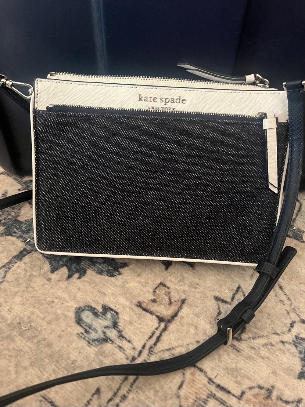 kate spade denim and White Colorblock Crossbody Bag, EUC - Picture 1 of 5